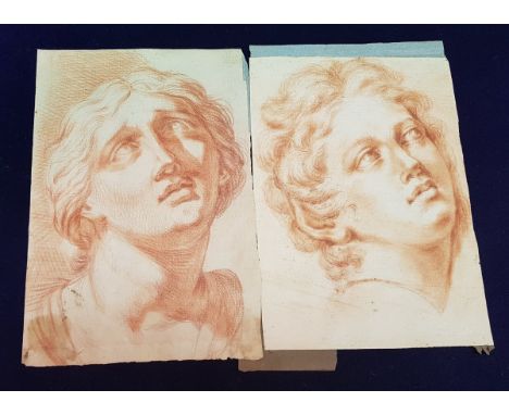 18th CENTURY CONTINENTAL SCHOOL two portrait sketches red chalk on paper unsigned 