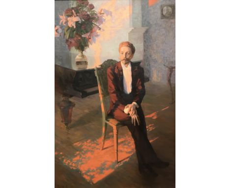 ALEXANDER PINOGOV "The composer Scriabin" a full length portrait study of the artist sat in sunlight, oil on canvas, signed l