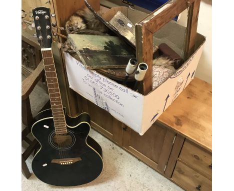 A Vintage VEC 350ABF semi acoustic guitar, Shadow - The Quarto together with a box of various sundries to include gilt framed