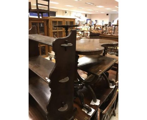 A mahogany waterfall bookcase together with a walnut centre table, reproduction wine table, tripod table, a washstand and two