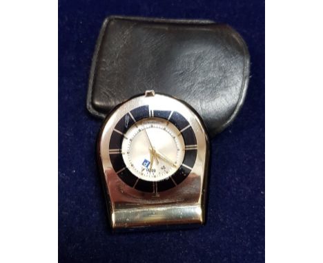 A mid 20th Century Jaeger Lecoultre travel clock, the enamel dial set with Arabic numerals and markers and No'd. "789050" to 