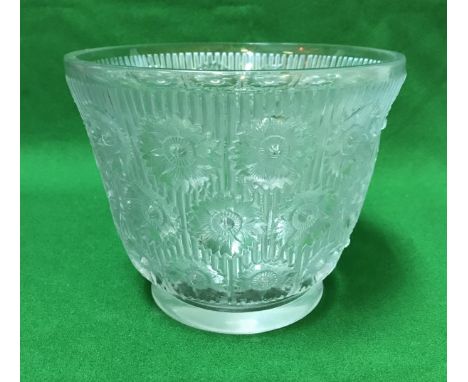 RENE LALIQUE (1860-1945) - an "Edelweiss" pattern bowl, clear and greyish blue patinated glass decorated with three rows of E