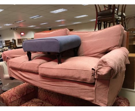 An early 20th Century upholstered scroll-arm sofa with replacement linen covers, together with a modern rectangular upholster