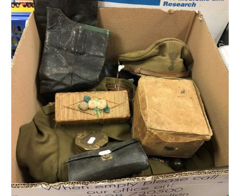 A collection of various militaria including leather cased travelling field surgeon's kit, Army uniform, truncheon (ex Hong Ko