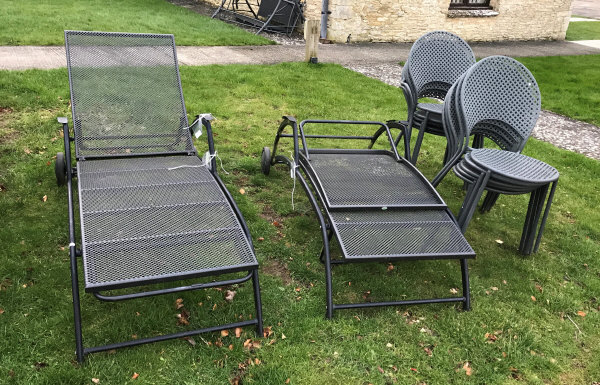 wrought iron sun loungers
