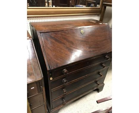 A 19th Century mahogany bureau, the fall front opening to reveal a fitted interior above four long drawers to bracket feet