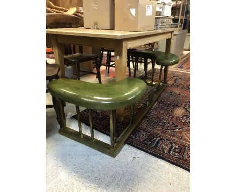 A late 19th Century club fender with green leather upholstered seat CONDITION REPORTS Surface scratches and scuffs to the lea