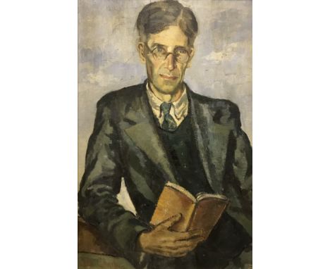 DELL CLARK "Portrait of a bespectacled man holding a book" oil on canvas, signed lower left (ARR)