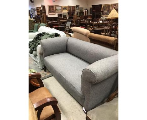 A circa 1900 scroll arm sofa with grey upholstery raised on cabriole legs CONDITION REPORTS Length approx 170 cm.