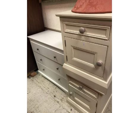 A pair of modern cream-painted bedside cupboards, together with a modern painted chest of three long drawers and a four-drawe