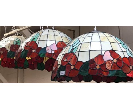 Three Tiffany style leaded glazed ceiling light shades