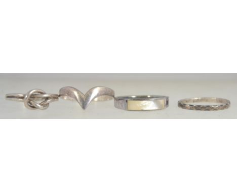 3 silver vintage rings to include swirl, mother of pearl inset and a thin eternity ring. Sizes P/N.5/L/O. Total weight 6.6g