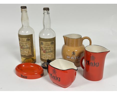 A Collection of John Haig &amp; Co. Whiskey memorabilia including a pair of Cameron Brig Scotch Whisky bottles with original 