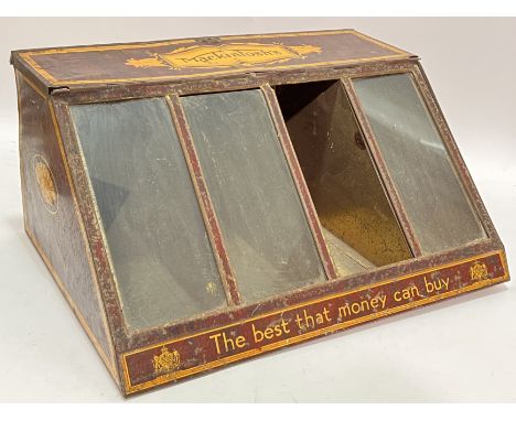 An unusual vintage John Mackintosh and Sons confectionary display tin/dispenser modelled as a Georgian inlaid mahogany cabine