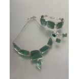 A hand made suite white metal jewelry including five panel graduated link octagonal bracelet,( D x 8