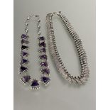 A white metal lotus leaf engraved frond style necklace with beaded top articulated links, ( L x 18