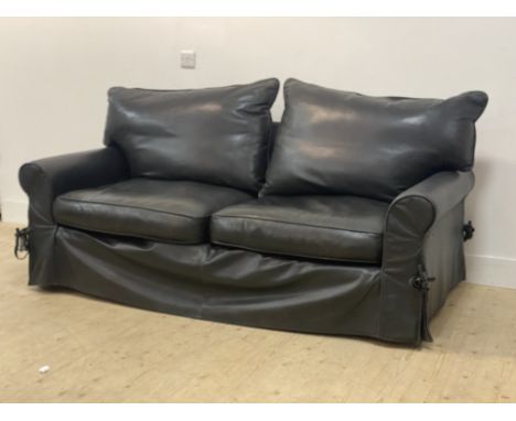 A contemporary black leather sofa H194cm, W190cm, D98cm