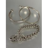 A silver curb link chain bracelet complete with heart shaped padlock and safety chain, (D x 7 cm), A