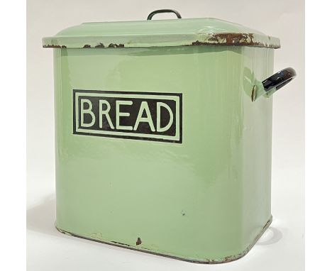 A vintage mid-century enamelled bread bid in green (h- 31cm, w- 36cm)