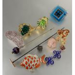 Property of the late Countess Haig: A collection of brooches including a gilt metal enamel brooch, a