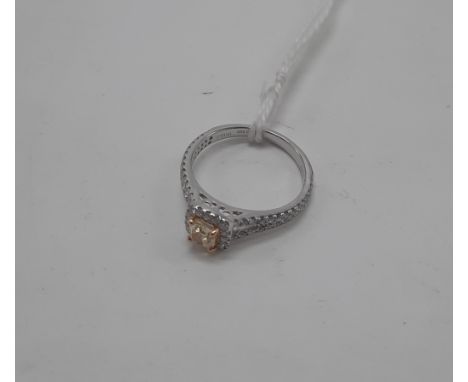 FANCY LIGHT YELLOW 0.50 CARAT DIAMOND RING WITH APPROX 1 CARAT OF DIAMONDS TO SHOULDERS SIZE M