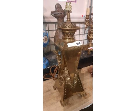 ART DECO BRASS CONVERTED OIL LAMP 52CMS APPROX