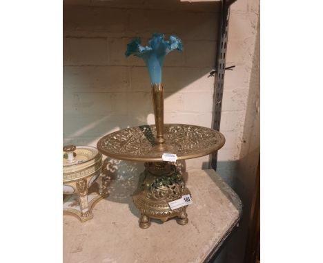 BRASS/BLUE GLASS EPERGNE 43CMS (H)