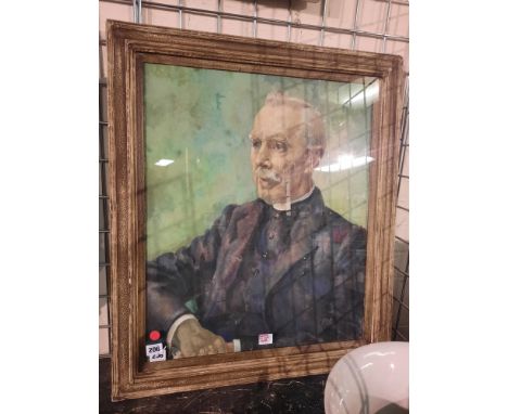 A PORTRAIT OF A REVEREND H MUIR SUNHILL - LUSTLEIGH DEVON PAINTED BY BERYL TRIST LUSTLEIGH 59CM X 49CMS IN A FRAME
