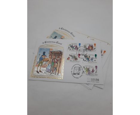 FOUR SILK FIRST DAY COVERS - A CHRISTMAS CAROL - LTD EDITION - NUMBERED