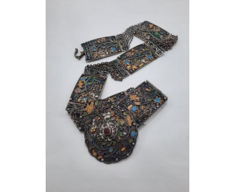 EARLY POSSIBLE RUSSIAN ENAMELLED BELT WITH POSSIBLY SOME LOW GRADE SILVER CONTENT TO THE MAIN COMPONENTS, THERE IS SOME LOSS 