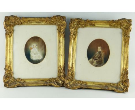 PAIR OF VICTORIAN OVAL PHOTOGRAPHIC PORTRAIT PRINTS for antique furnishing purposes in contemporaneous antique style frames, 