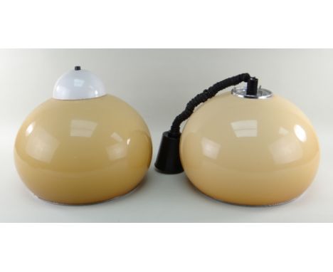 STUDIO 6G & HARVEY GUZZINI: TWO 'BUD GRANDE' MODEL 3029 CEILING LAMPS, caramel acrylic shades, one with rise and fall cord, 3
