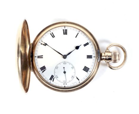 Minerva, a 9ct rose gold hunter-cased keyless pocket watch, circa 1924. No.280669, the white enamel dial with black painted R