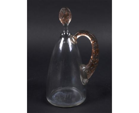 R Lalique 'Prunelles' carafe (Pour Cusenier). With moulded  sepia-coloured handle and stopper with grapevine relief work, des