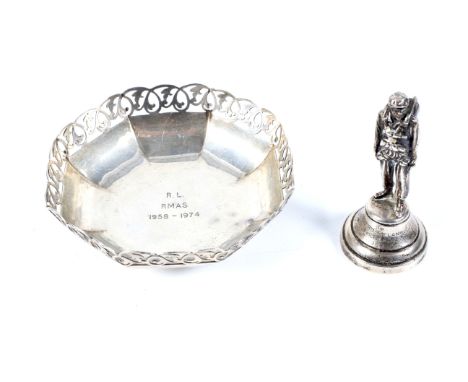 Regimental Interest, a silver model of a paratrooper and a RMAS inscribed sweet dish. The paratrooper modelled standing on a 