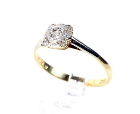 An early 20th century gold and diamond square cluster ring, circa 1925. The five graduated eight-cut stones all grain set in 