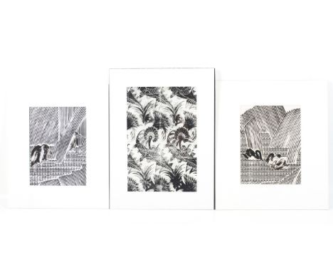 Costas Mikellides (1938-2019 ) MSIA, FCSD. Three acetates, foliate pattern and two bird designs, From Studio ', the largest 3