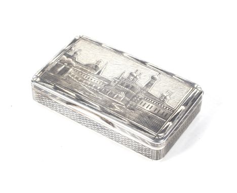 A 19th century Imperial Russian silver and niello rectangular snuff box. The hinged cover and base depicting scenes of the Kr