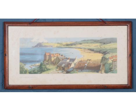 A framed carriage print; 'Robin Hood's Bay', from an original water colour by Frank Sherwin (54cm x 29cm - including frame). 