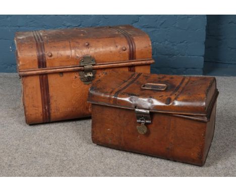 Two vintage tin trunks. The larger stamped for Merridale Works, Wolverhampton.  