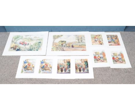 Ten V.Bowcott signed prints depicting the Wind in the Willows. To include two large Limited Edition prints (8/850) of 'Toad's