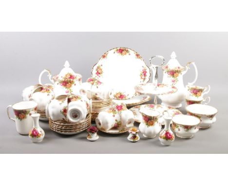 A quantity of mainly Royal Albert Old Country Roses. To include tea and coffee pots, cups, saucers, sugar bowl etc.  Small ch