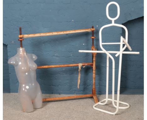 A quantity of miscellaneous. To include vintage wooden clothes airer, white metal clothes rail, mannequin.  