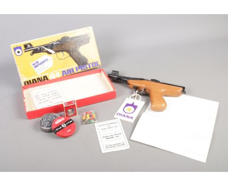 A boxed Diana G4 .177cal Mk IV air pistol. Comes with two packs of .177cal pellets, instruction manual and original box.  