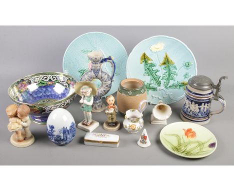 A collection of ceramics. Includes West German plates, Newhall bowl, Goebel, Limoges, Royal Doulton etc.  