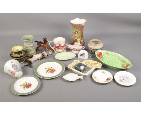 A small selection of named ceramics. To include Moorcroft, Carltonware, Doulton Lambeth, Sylvac, Wedgwood and Beswick etc.  M