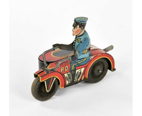 Marx, Polizei Motorrad mit Beiwagen, USA, 10 cm, Blech, UW ok, min. LM, Z 1-2