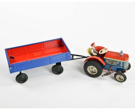 Gama, Traktor mit Anhänger, W.-Germany, 28 cm, Blech, UW ok, Z 1-