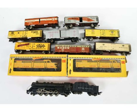 Fleischmann, Union Pacific Diesel + Dampflok + 8 amerikanische Wagen, W.-Germany, Spur H0, meist guter Zustand