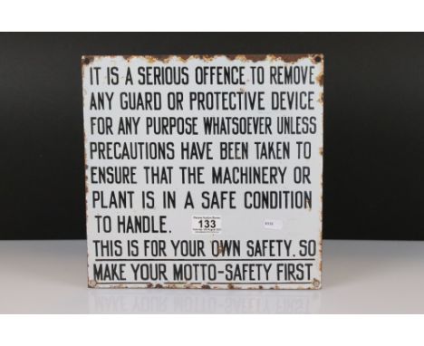 Original Enamel Warning Safety Sign ' It's a serious offence to remove any guard or protective device ......', 30cm x 30cm 